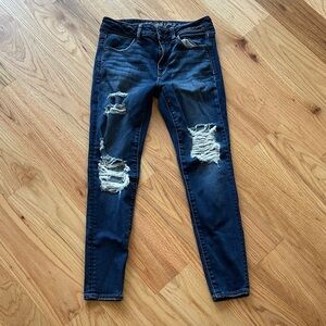 American Eagle Outfitters Dark Blue Distressed Skinny Jeans